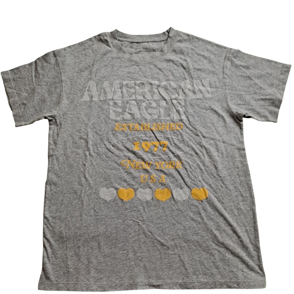 American Eagle T-Shirt Established 1977 Graphic Print Tee Gray Women Sz XS NWOT